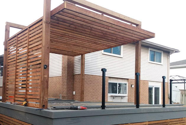Detailed custom pergola in backyard